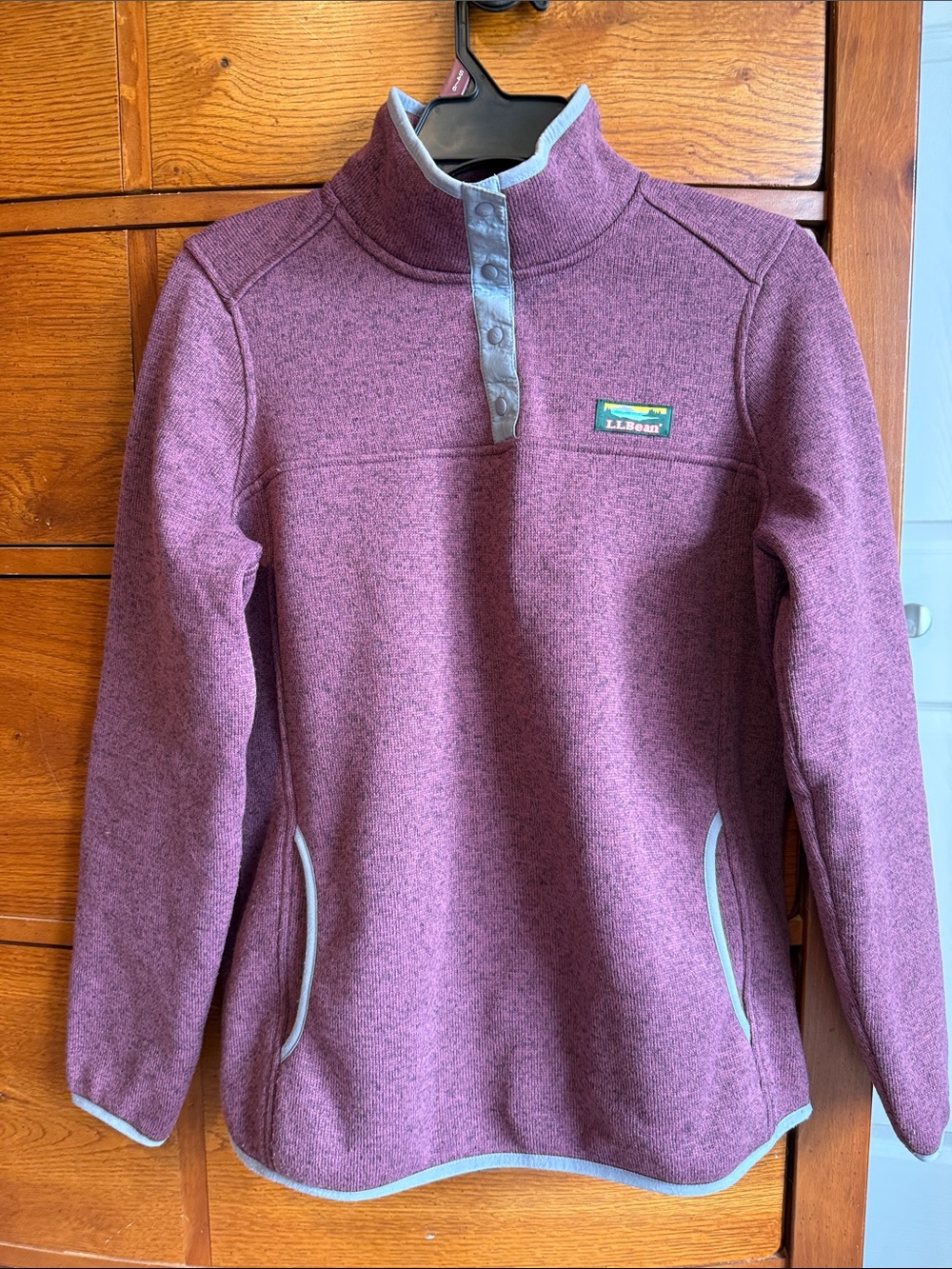 L.L. Bean Women's Plum Snap-Front Fleece Pullover with Gray Trim